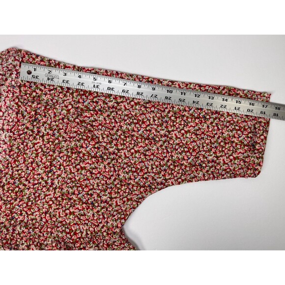 Natural Life Dress Womens Medium Red Pink Floral Rayon Knee Length Boho Peasant - Picture 12 of 14